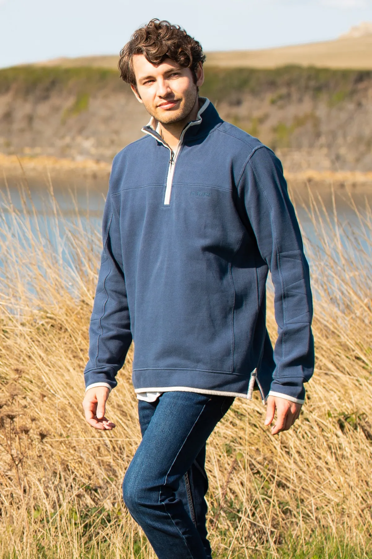 Brakeburn 1/4 Zip Pique Sweat Blue Discount