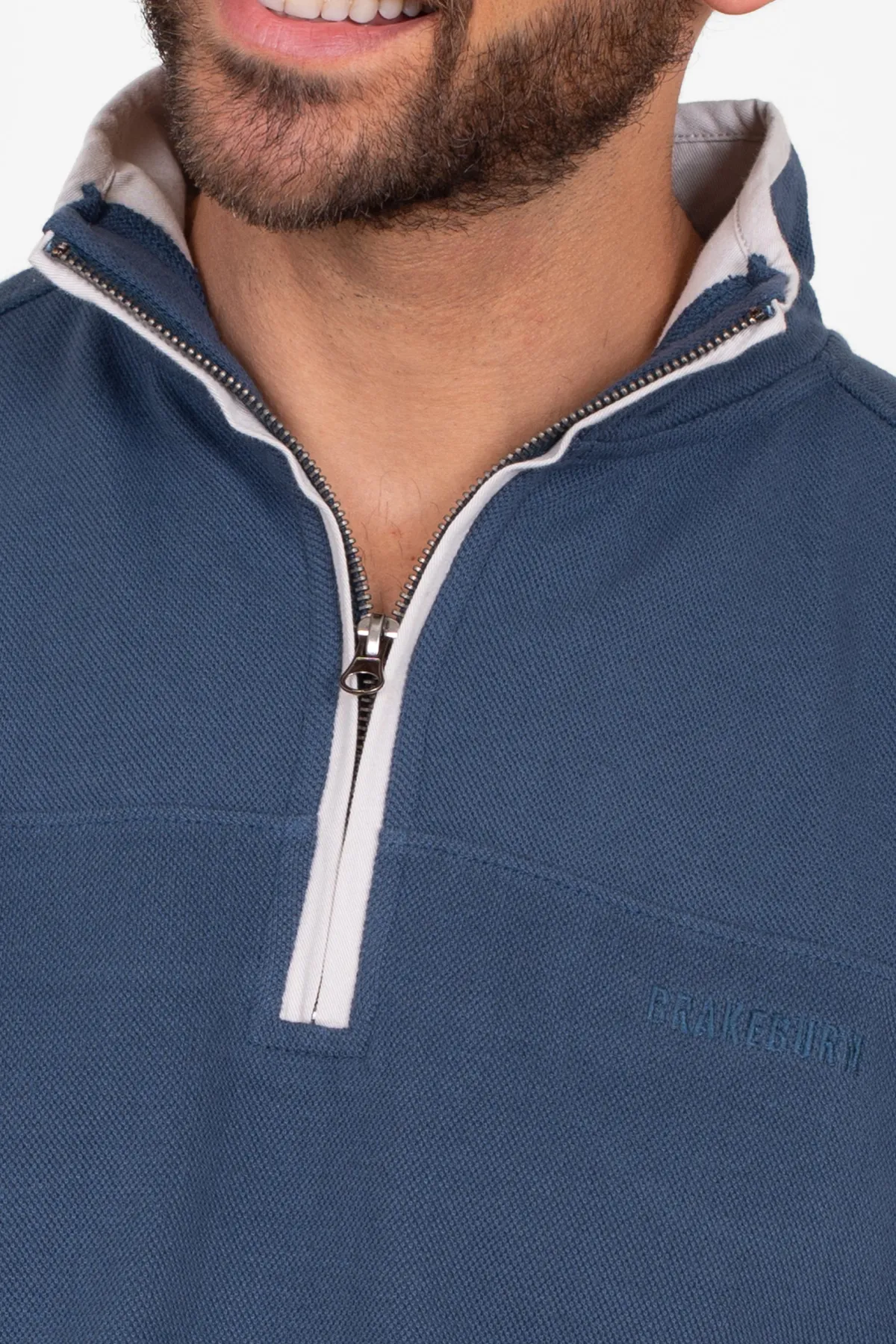 Brakeburn 1/4 Zip Pique Sweat Blue Discount