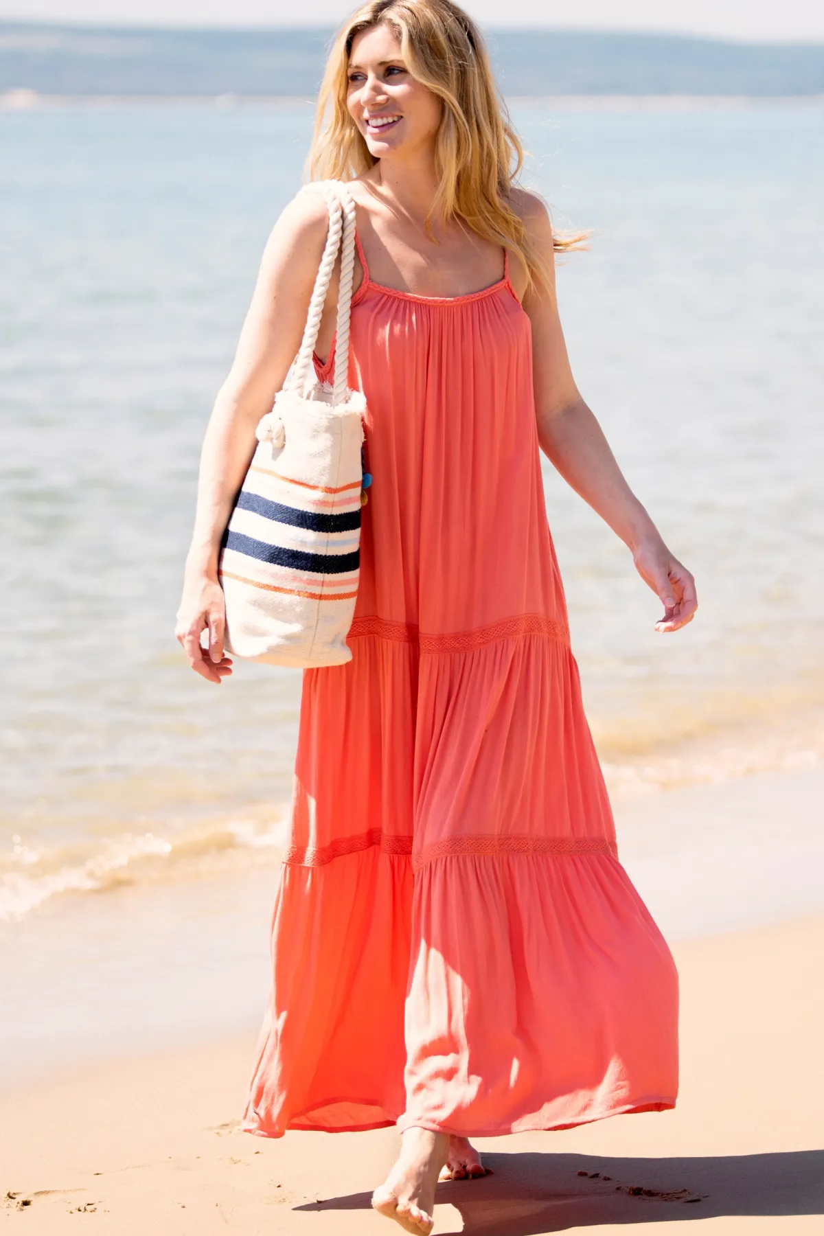 Brakeburn Amara Maxi Dress Coral Fashion