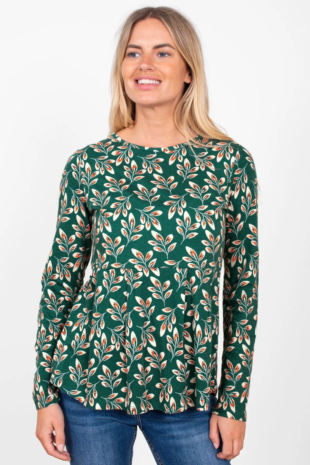 Brakeburn Autumn Breeze Peplum Long Sleeve T-Shirt Green Best Sale