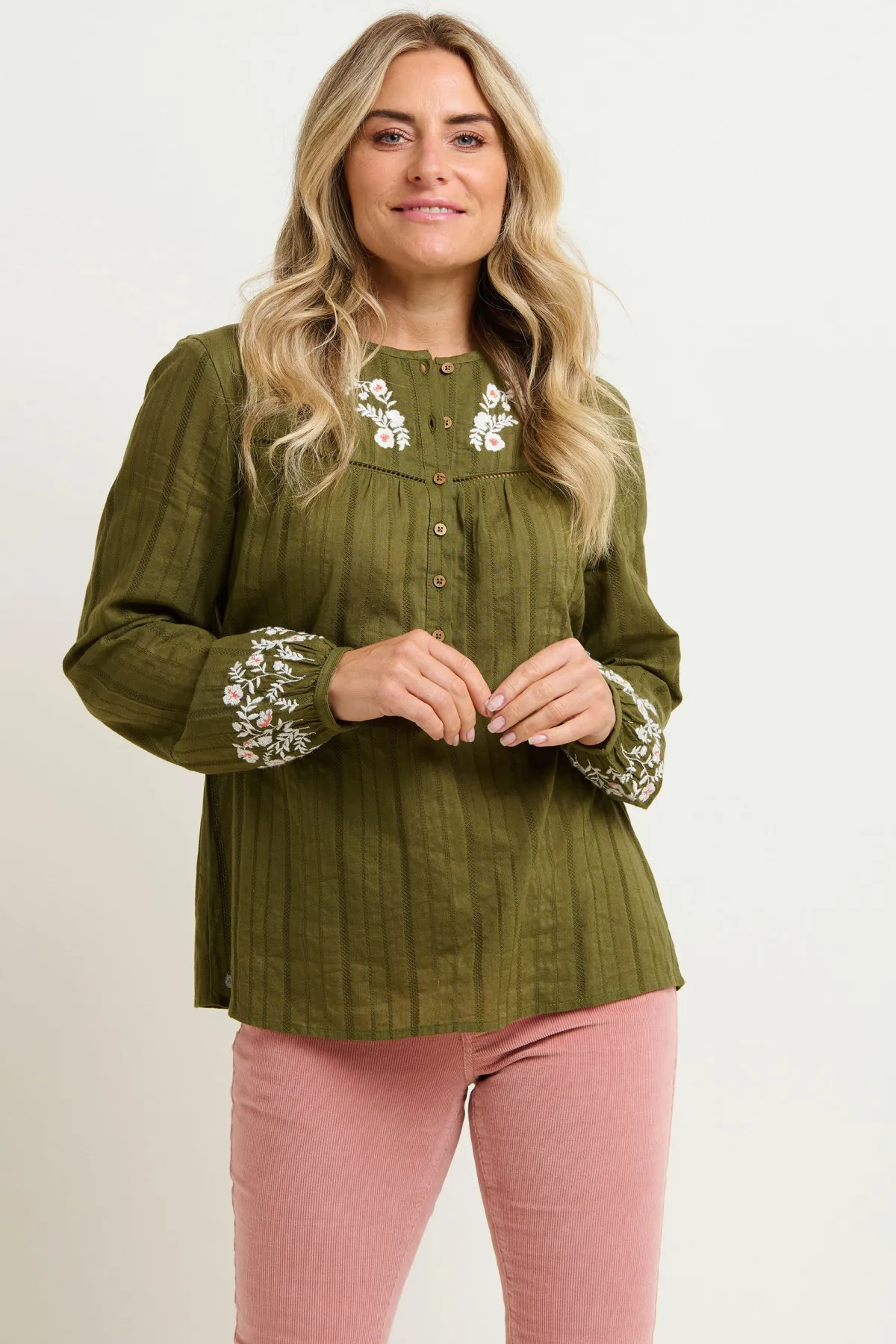 Brakeburn Basil Embroidered Blouse Green Cheap