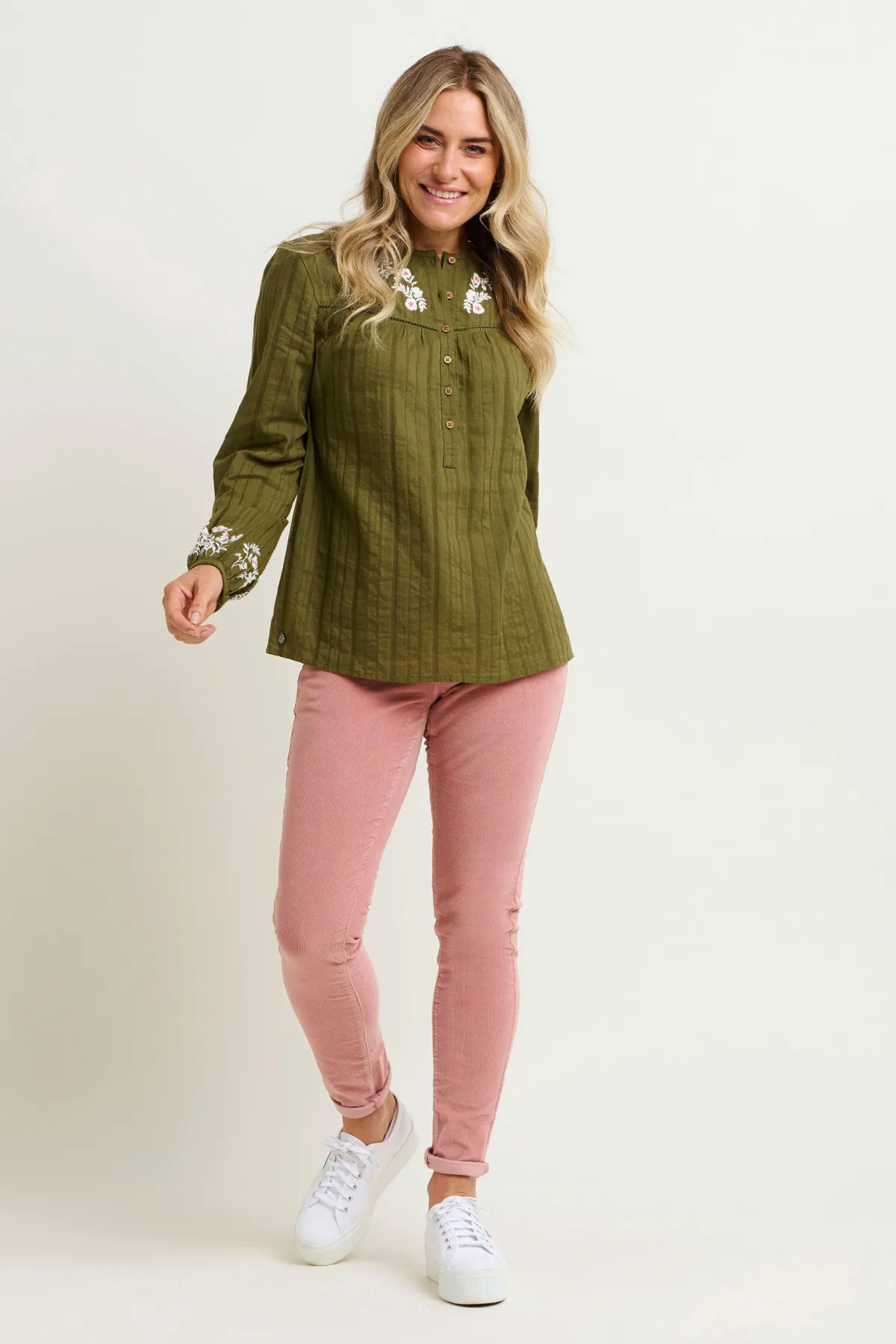 Brakeburn Basil Embroidered Blouse Green Cheap