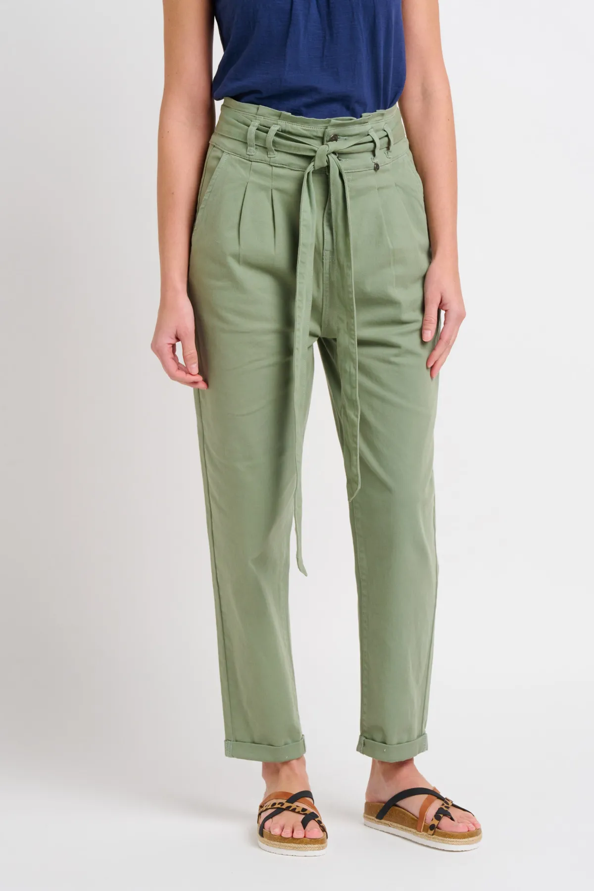 Brakeburn Belted Pleat Front Trousers Khaki Clearance