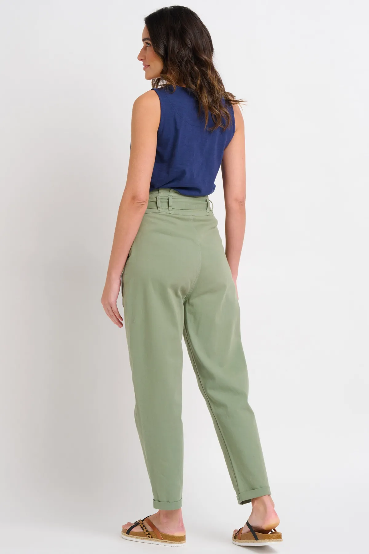 Brakeburn Belted Pleat Front Trousers Khaki Clearance