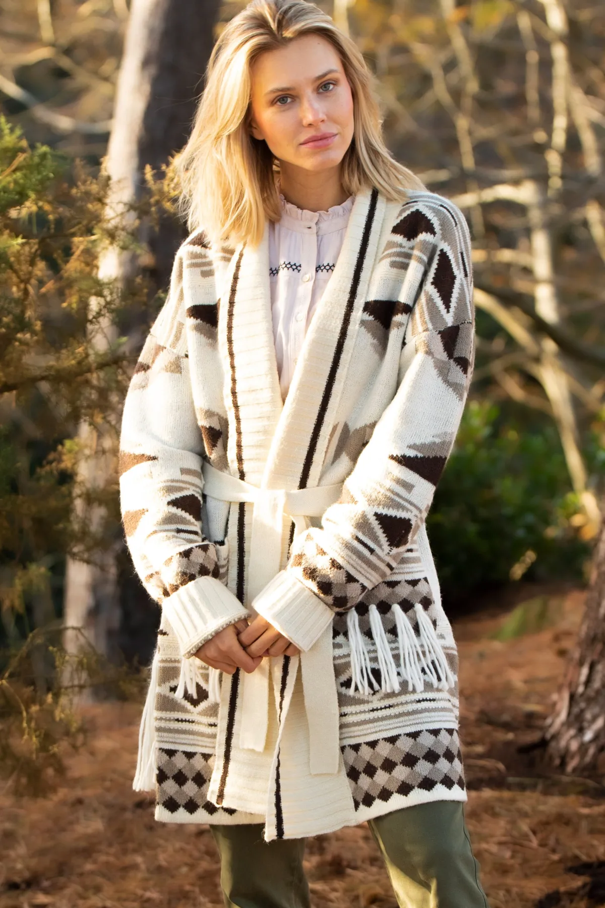 Brakeburn Blanket Belted Knitted Cardigan Cream Flash Sale