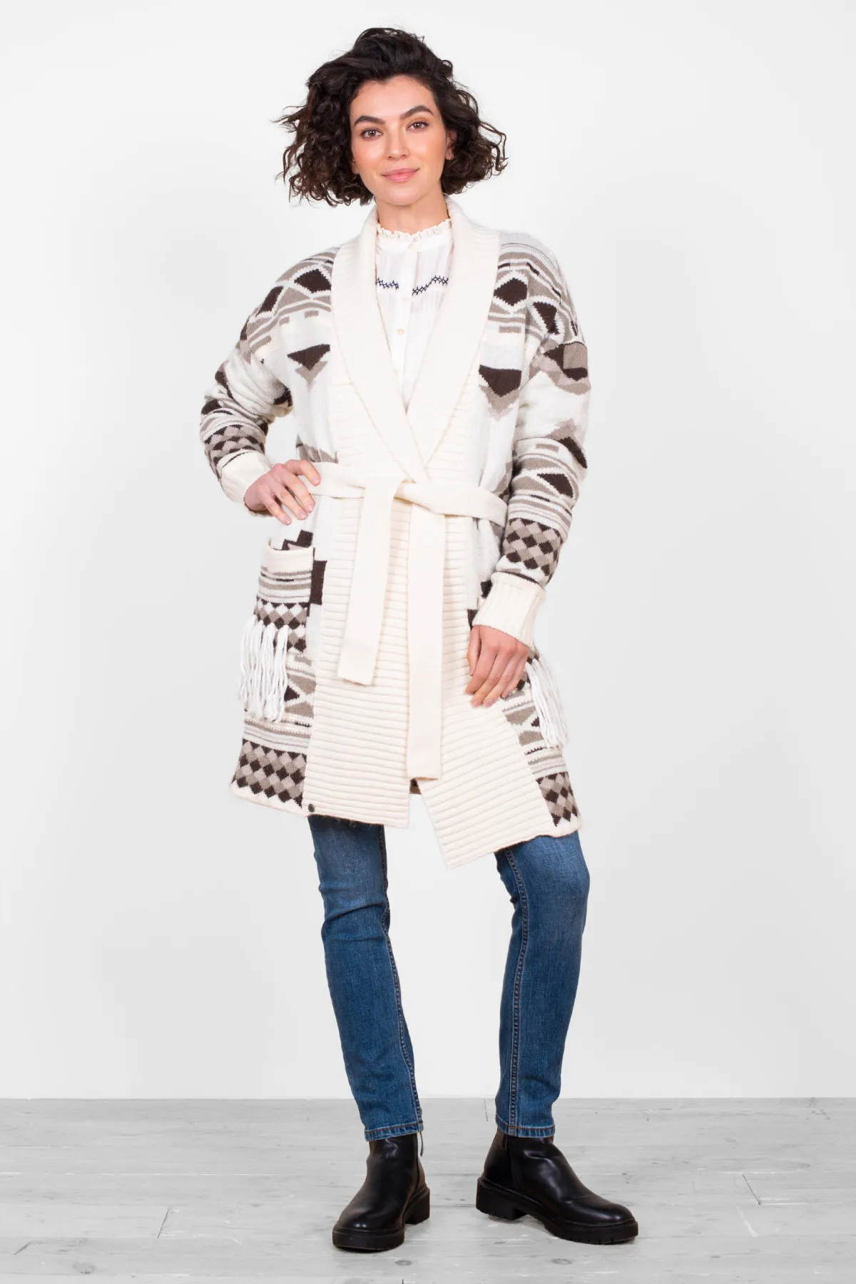 Brakeburn Blanket Belted Knitted Cardigan Cream Flash Sale