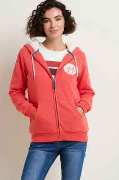Brakeburn Borg Lined Zip Through Hoodie Coral Clearance
