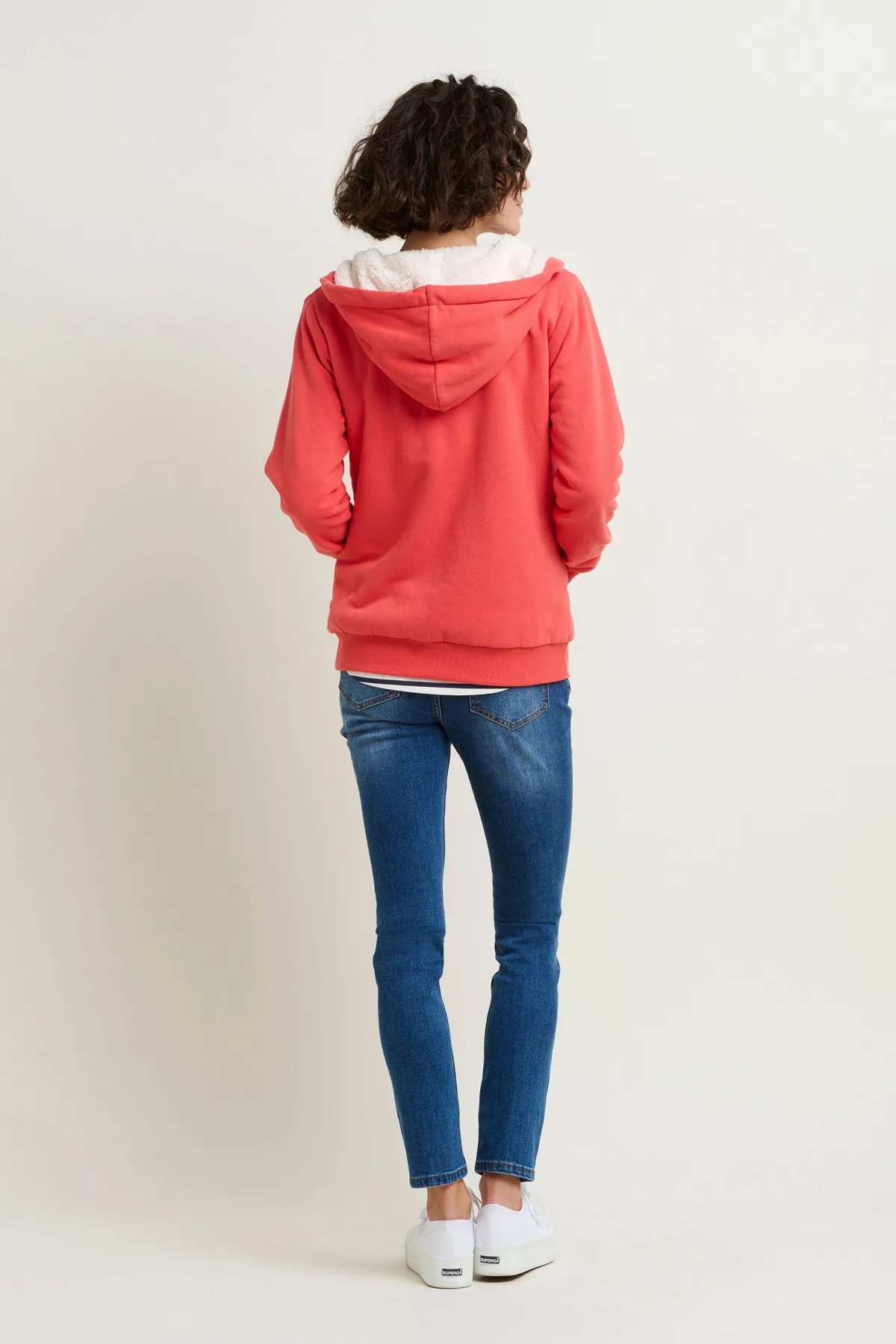 Brakeburn Borg Lined Zip Through Hoodie Coral Clearance