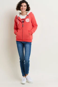Brakeburn Borg Lined Zip Through Hoodie Coral Clearance