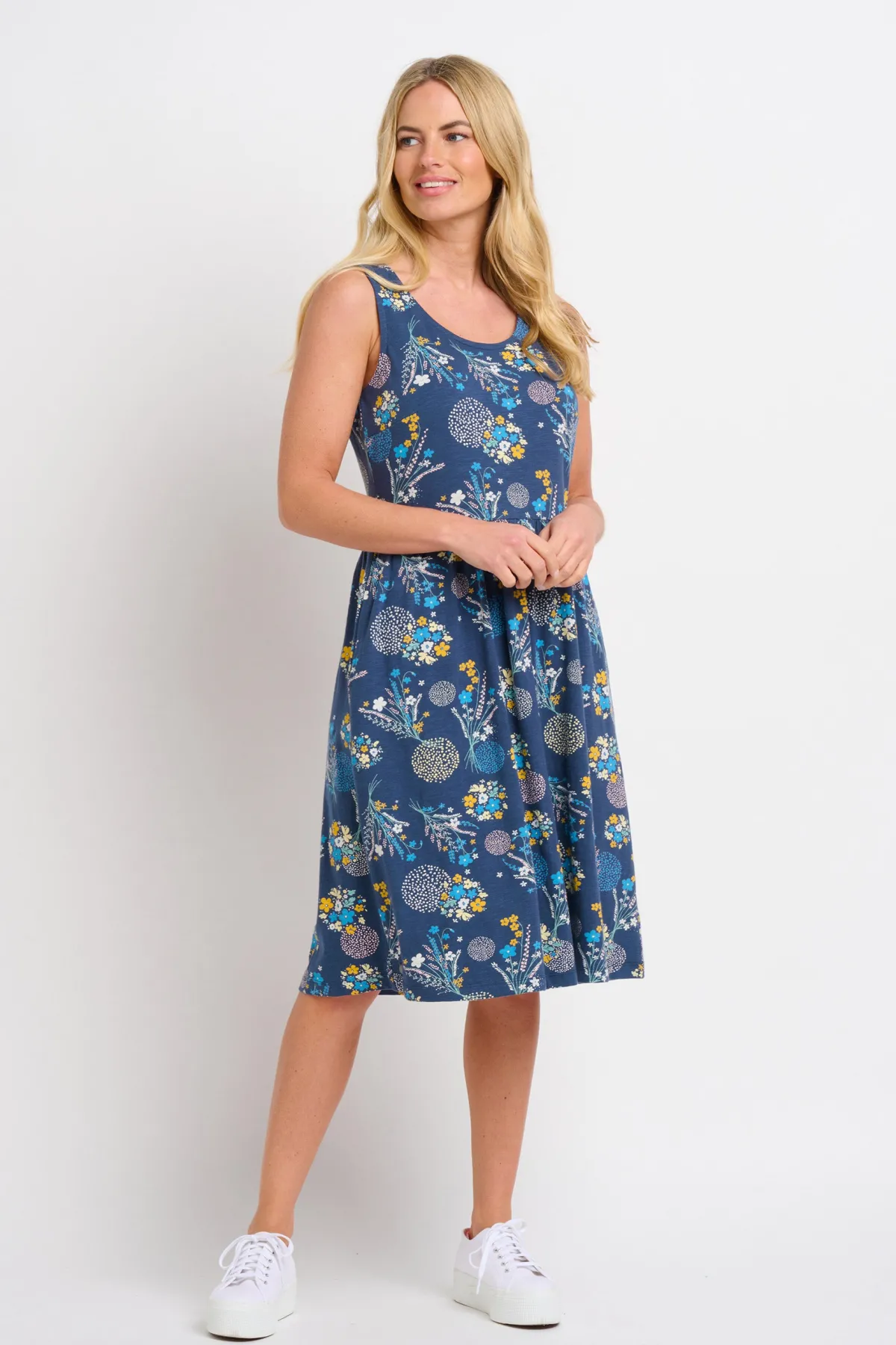 Brakeburn Bursting Blooms Sleeveless Dress Blue Shop
