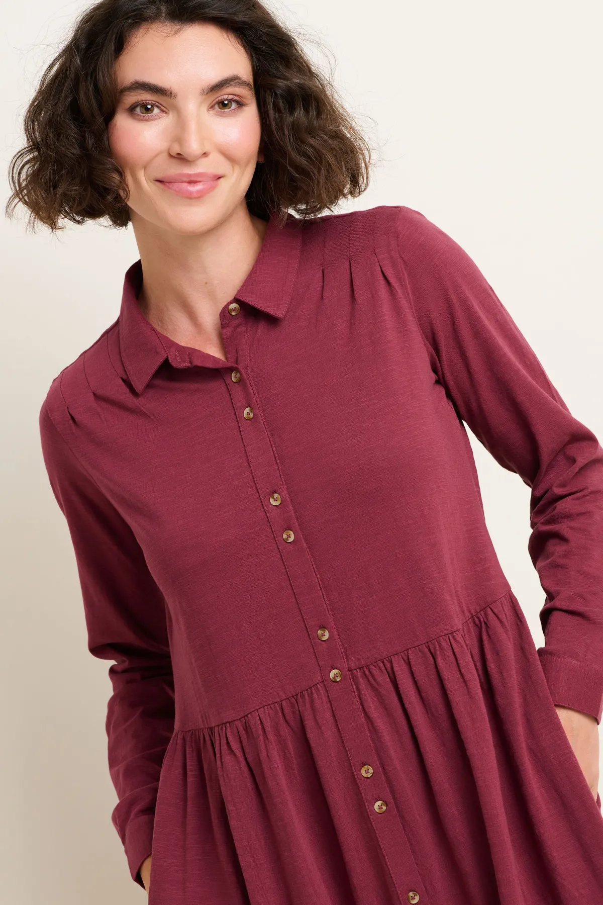 Brakeburn Charlotte Midaxi Shirt Dress Burgundy Sale