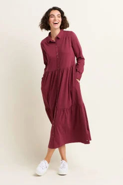 Brakeburn Charlotte Midaxi Shirt Dress Burgundy Sale
