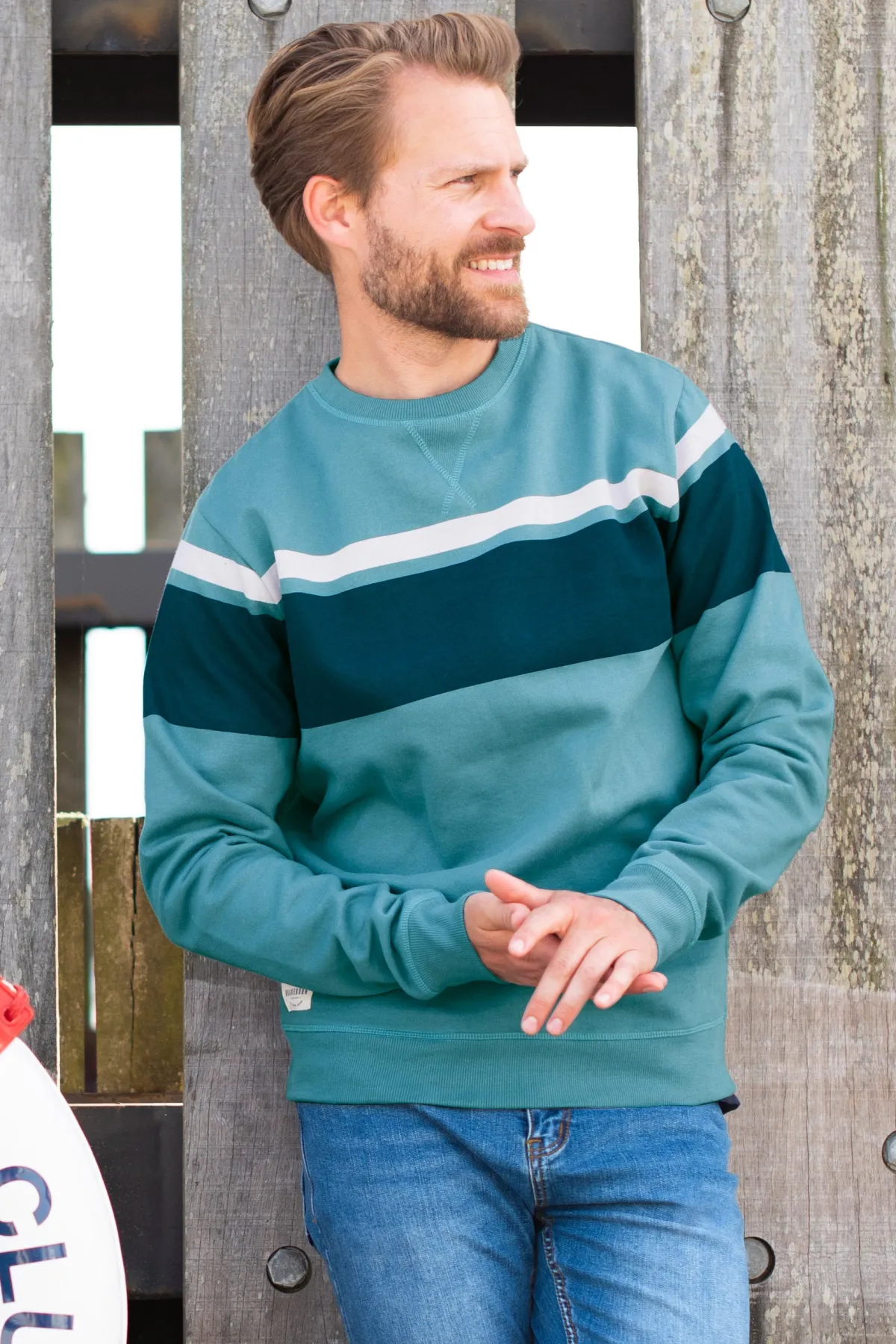 Brakeburn Chest Stripe Crew Neck Sweat Blue Cheap