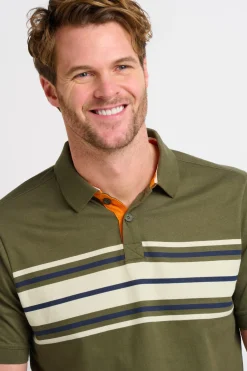Brakeburn Chest Stripe Polo Shirt Green Clearance