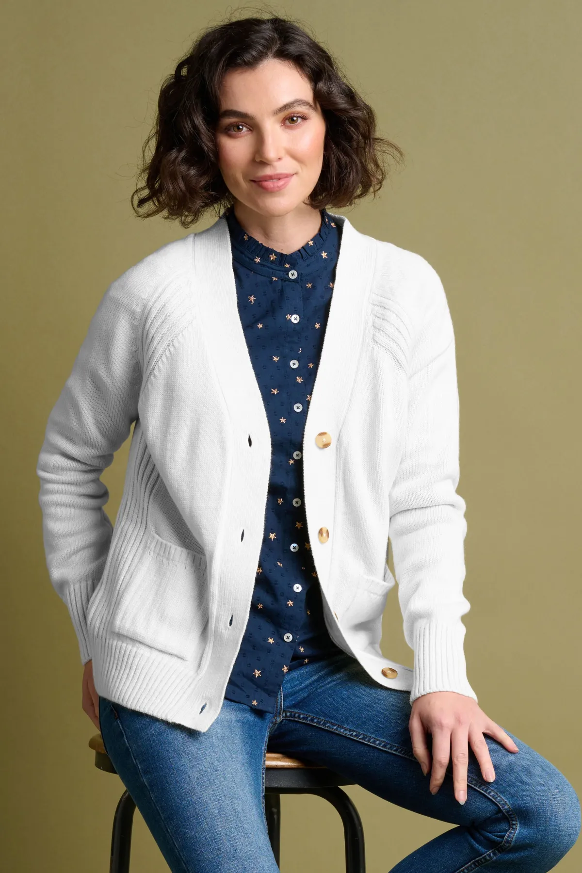 Brakeburn Chunky White Cardigan Cream Best Sale