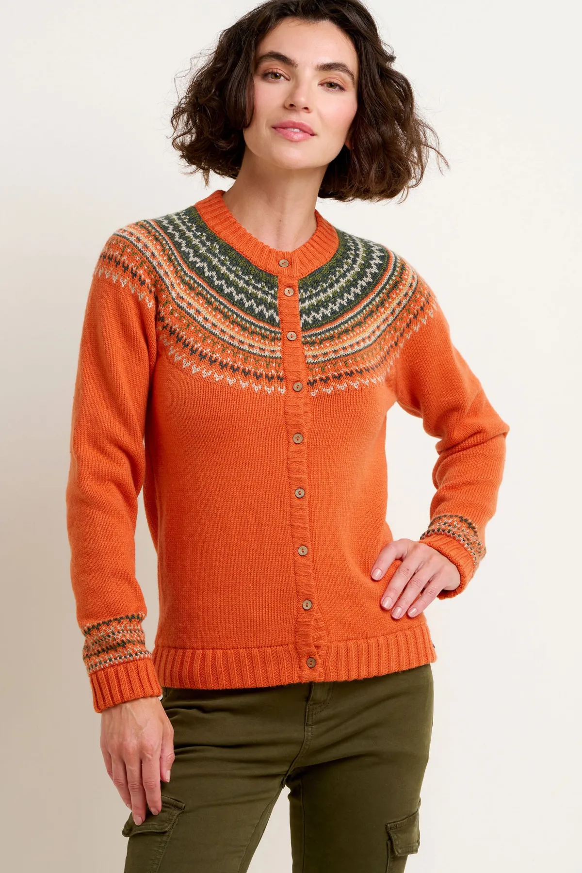 Brakeburn Classic Fairisle Cardigan Green Best