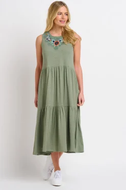 Brakeburn Clem Midi Jersey Dress Khaki New
