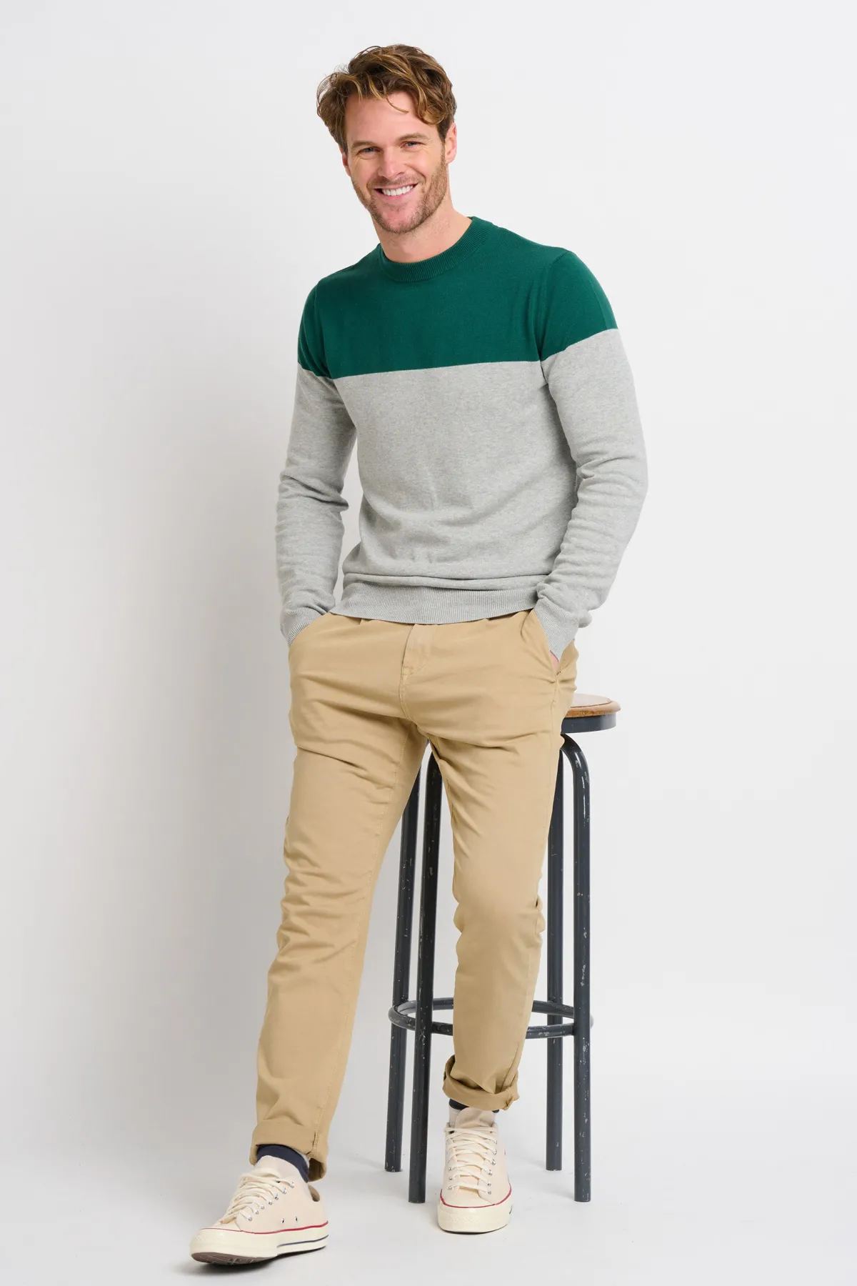 Brakeburn Colour Block Crew Neck Jumper Green Best Sale
