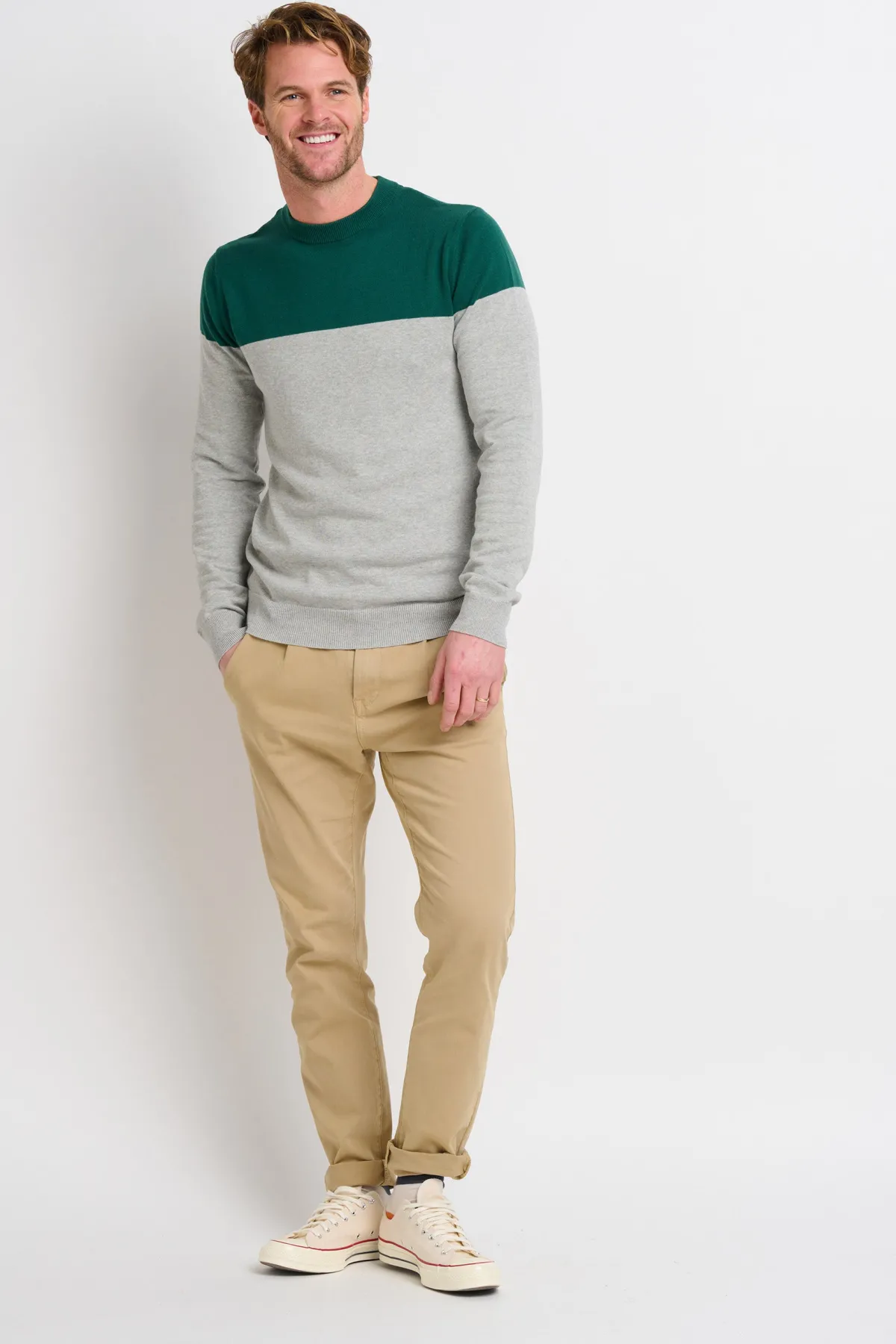 Brakeburn Colour Block Crew Neck Jumper Green Best Sale