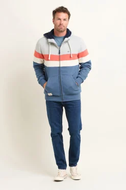 Brakeburn Colour Block Zip Thru Hoodie Grey New