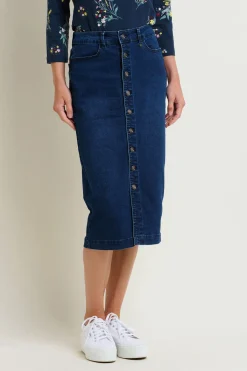 Brakeburn Denim Midi Skirt Navy Cheap