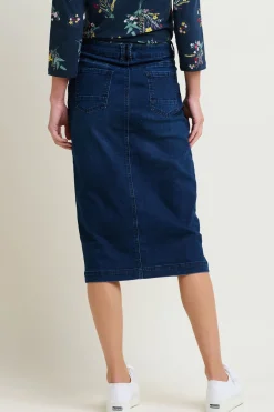 Brakeburn Denim Midi Skirt Navy Cheap