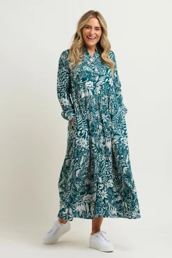 Brakeburn Enchanted Blossom Maxi Shirt Dress Blue Clearance
