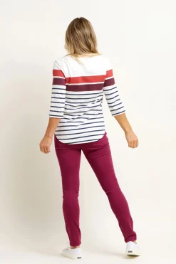 Brakeburn Engineered Stripe Tee Burgundy Cheap