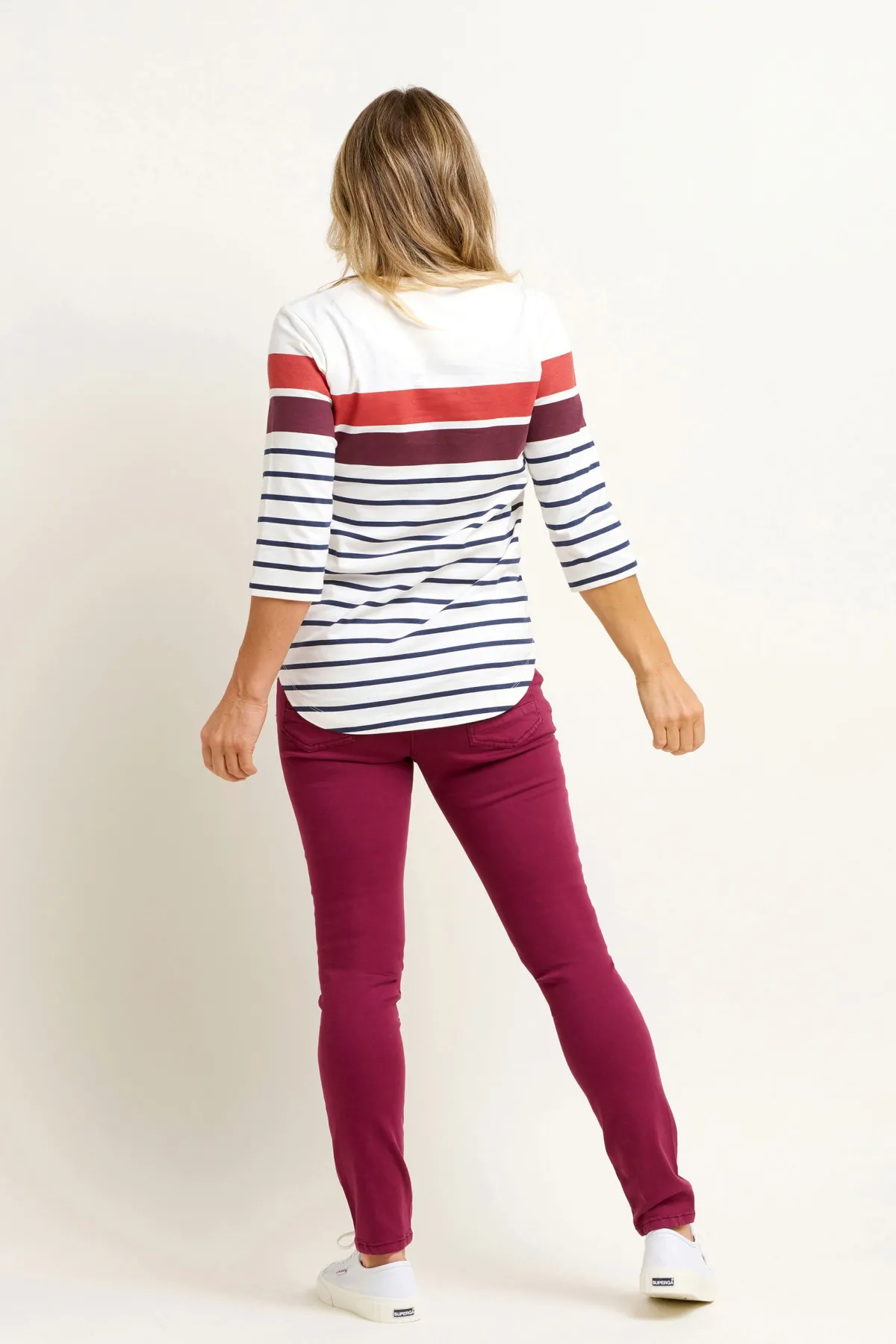 Brakeburn Engineered Stripe Tee Burgundy Cheap