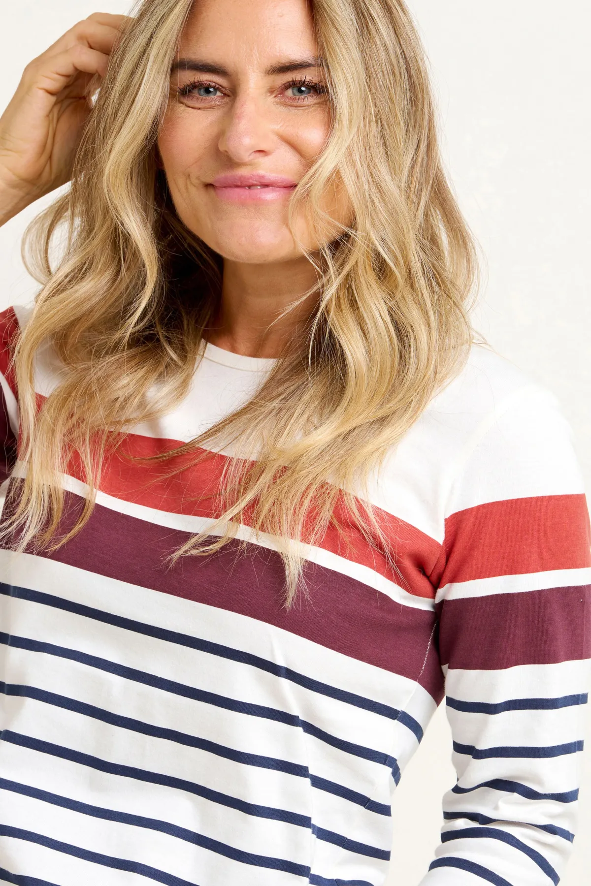 Brakeburn Engineered Stripe Tee Burgundy Cheap