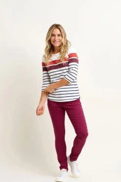 Brakeburn Engineered Stripe Tee Burgundy Cheap