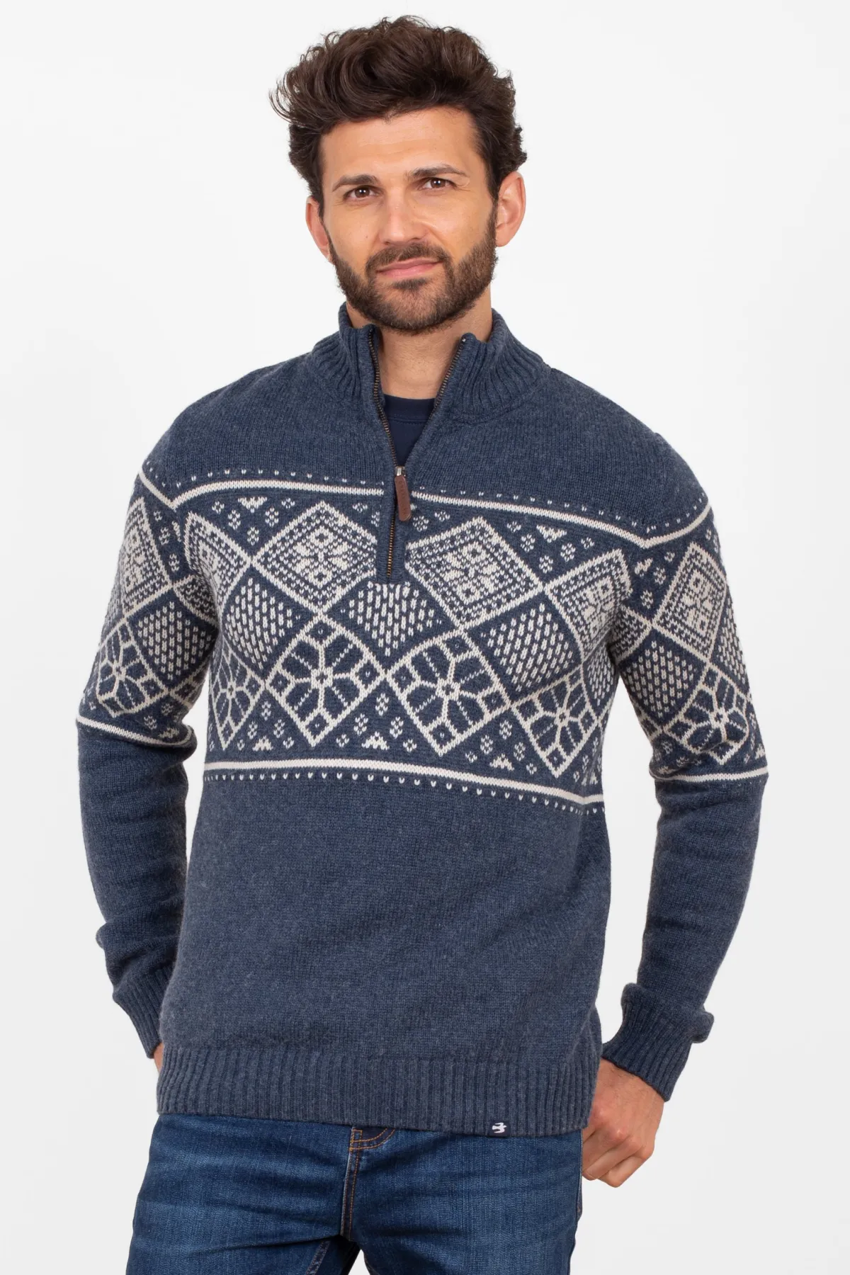 Brakeburn Fairisle Quarter Zip Navy Cheap