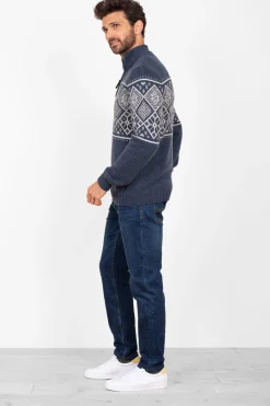 Brakeburn Fairisle Quarter Zip Navy Cheap