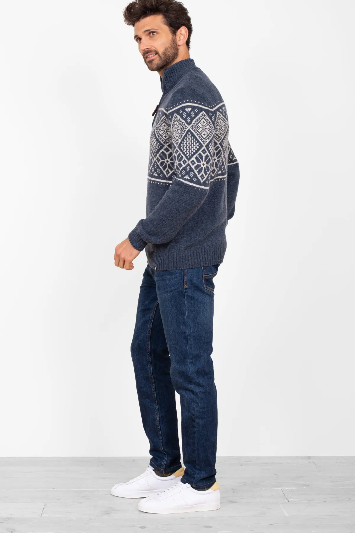 Brakeburn Fairisle Quarter Zip Navy Cheap