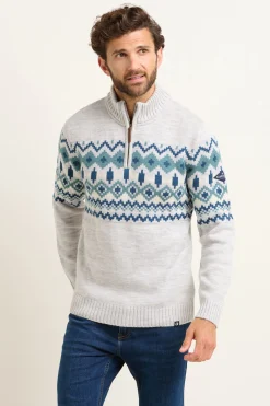 Brakeburn Fairisle Quarter Zip Jumper Blue Best Sale