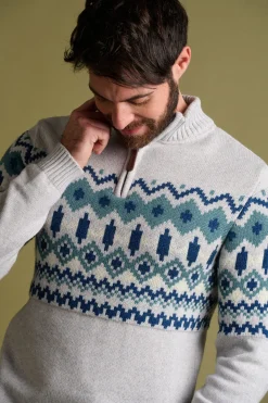 Brakeburn Fairisle Quarter Zip Jumper Blue Best Sale