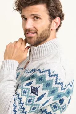 Brakeburn Fairisle Quarter Zip Jumper Blue Best Sale
