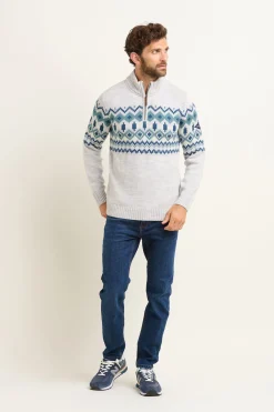 Brakeburn Fairisle Quarter Zip Jumper Blue Best Sale