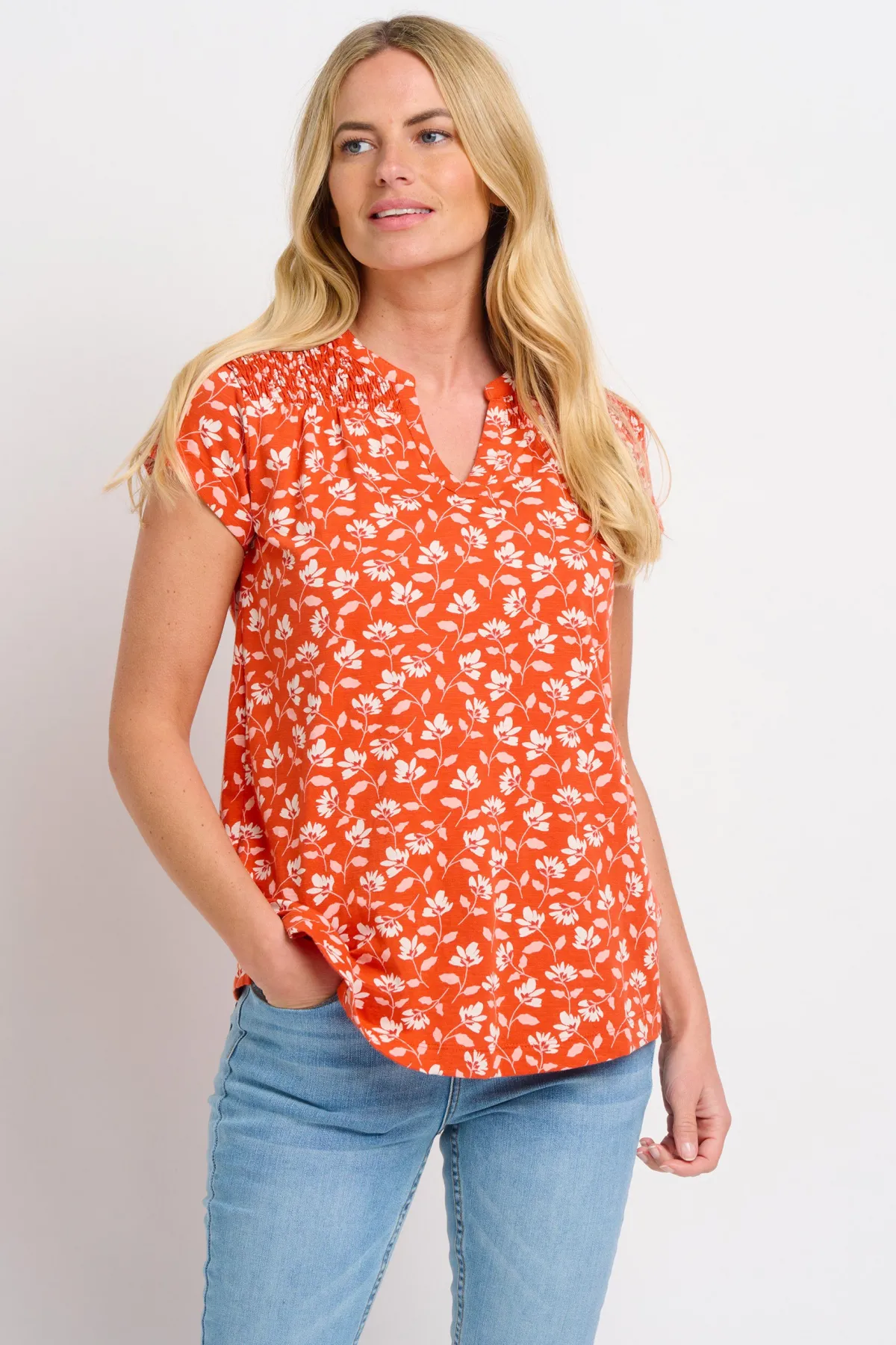 Brakeburn Floating Floral Blouse Coral Cheap