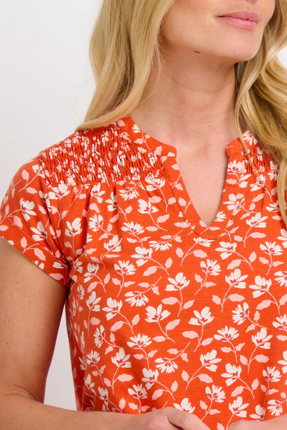 Brakeburn Floating Floral Blouse Coral Cheap