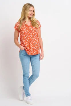 Brakeburn Floating Floral Blouse Coral Cheap