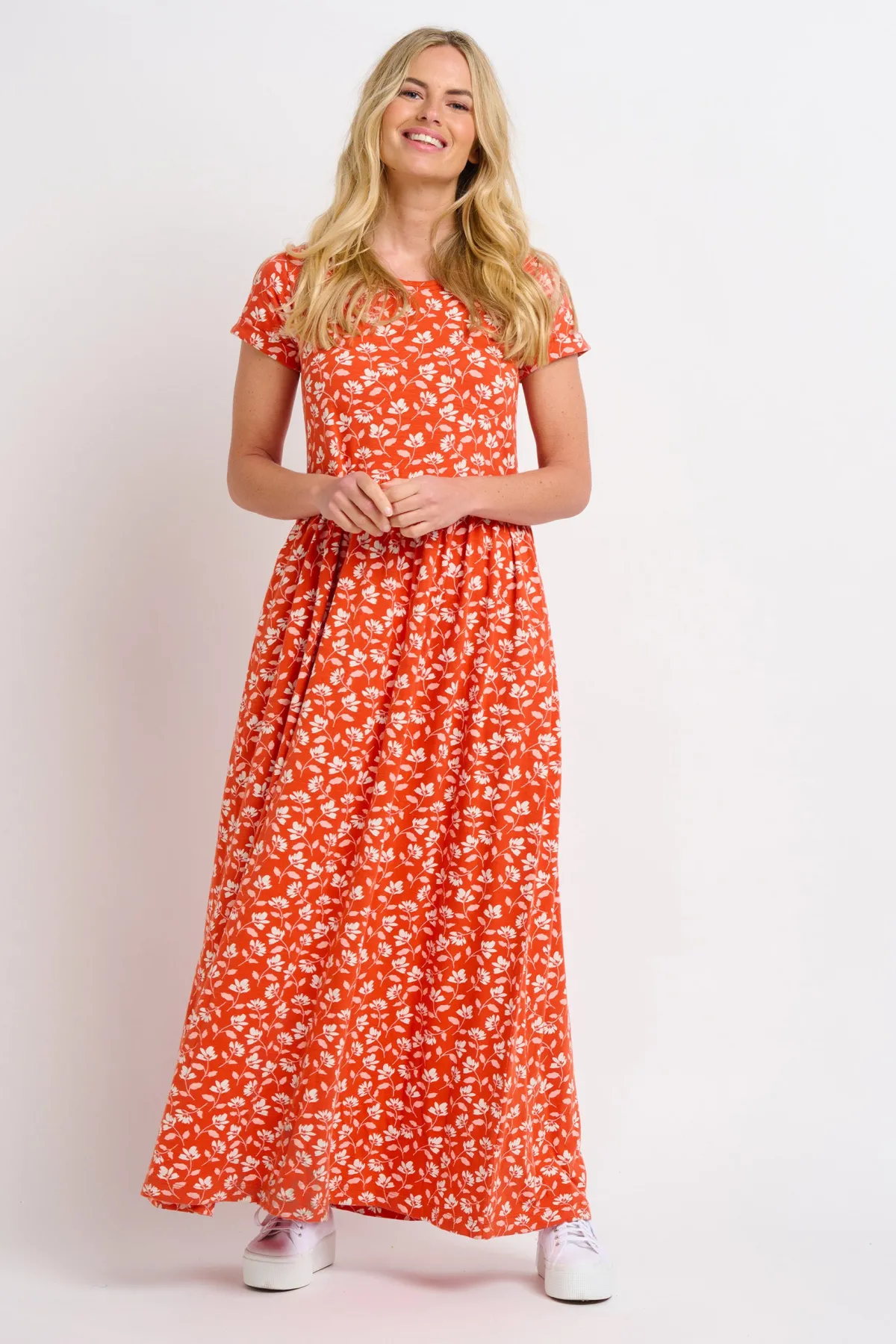 Brakeburn Floating Floral Maxi Dress Coral Online
