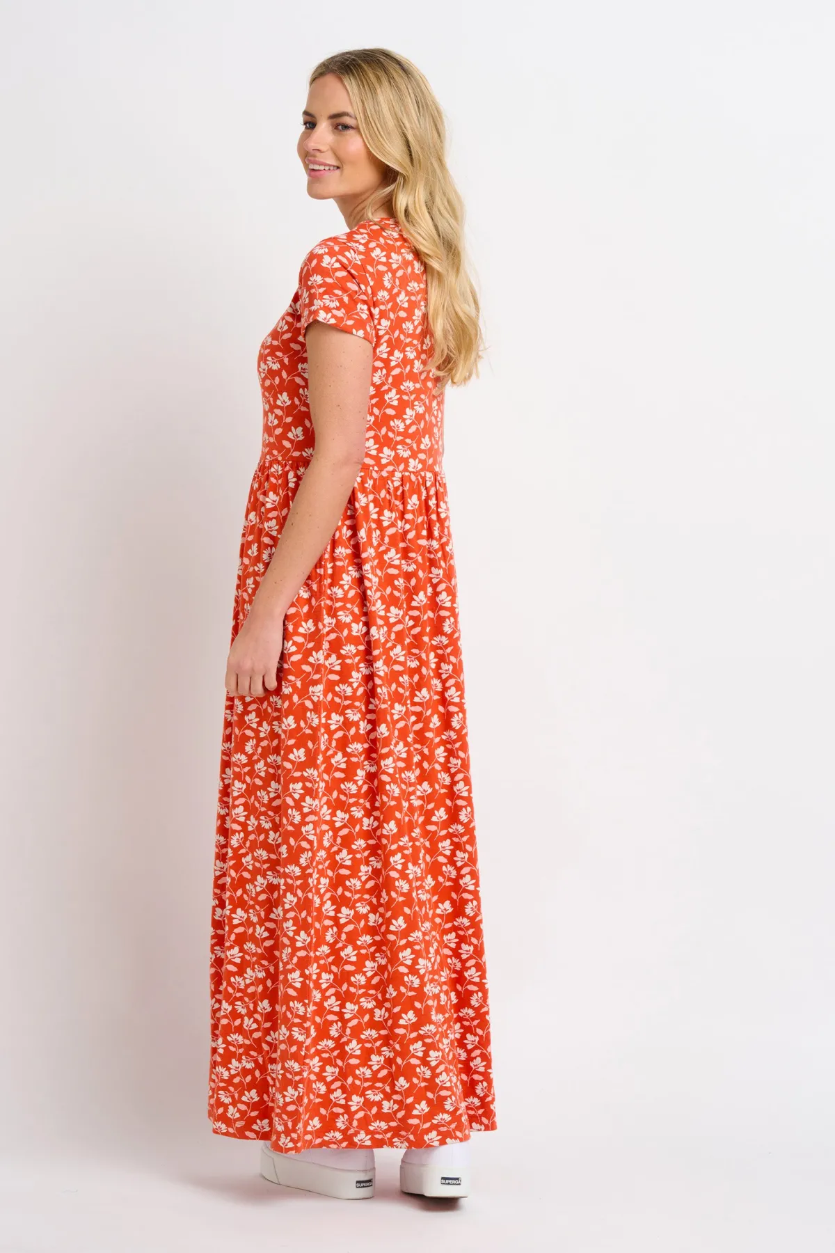 Brakeburn Floating Floral Maxi Dress Coral Online