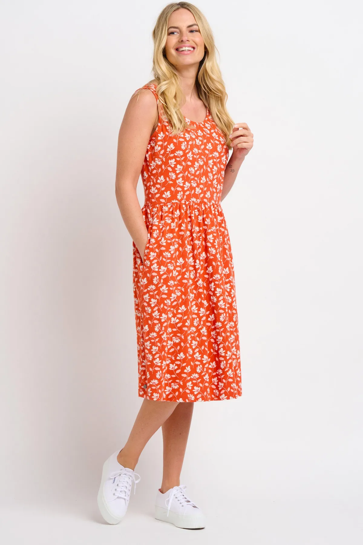 Brakeburn Floating Floral Sleeveless Dress Coral Shop