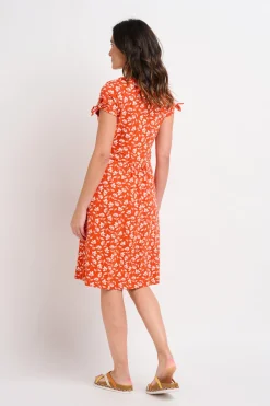 Brakeburn Floating Floral Tie Sleeve Dress Coral Best