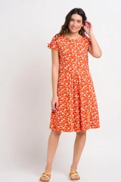 Brakeburn Floating Floral Tie Sleeve Dress Coral Best