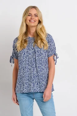 Brakeburn Floral Trail Pintuck Blouse Navy Sale
