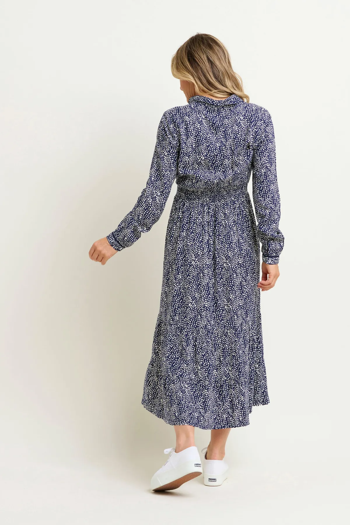 Brakeburn Flowing Spots Maxi Shirt Dress Navy Online