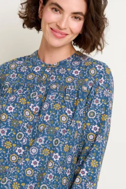 Brakeburn Folk Floral Cord Shirt Blue Flash Sale