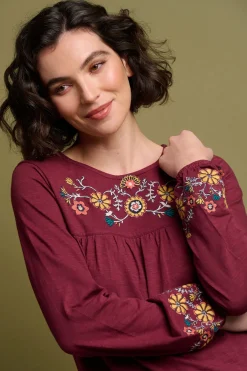 Brakeburn Folk Floral Embroidered Tee Burgundy Best